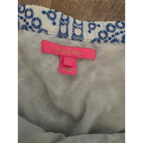 Lilly Pulitzer Lesley Bluefin Moroccan Off Shoulder Blouse Shirt L - 006094 - Picture 4 of 6